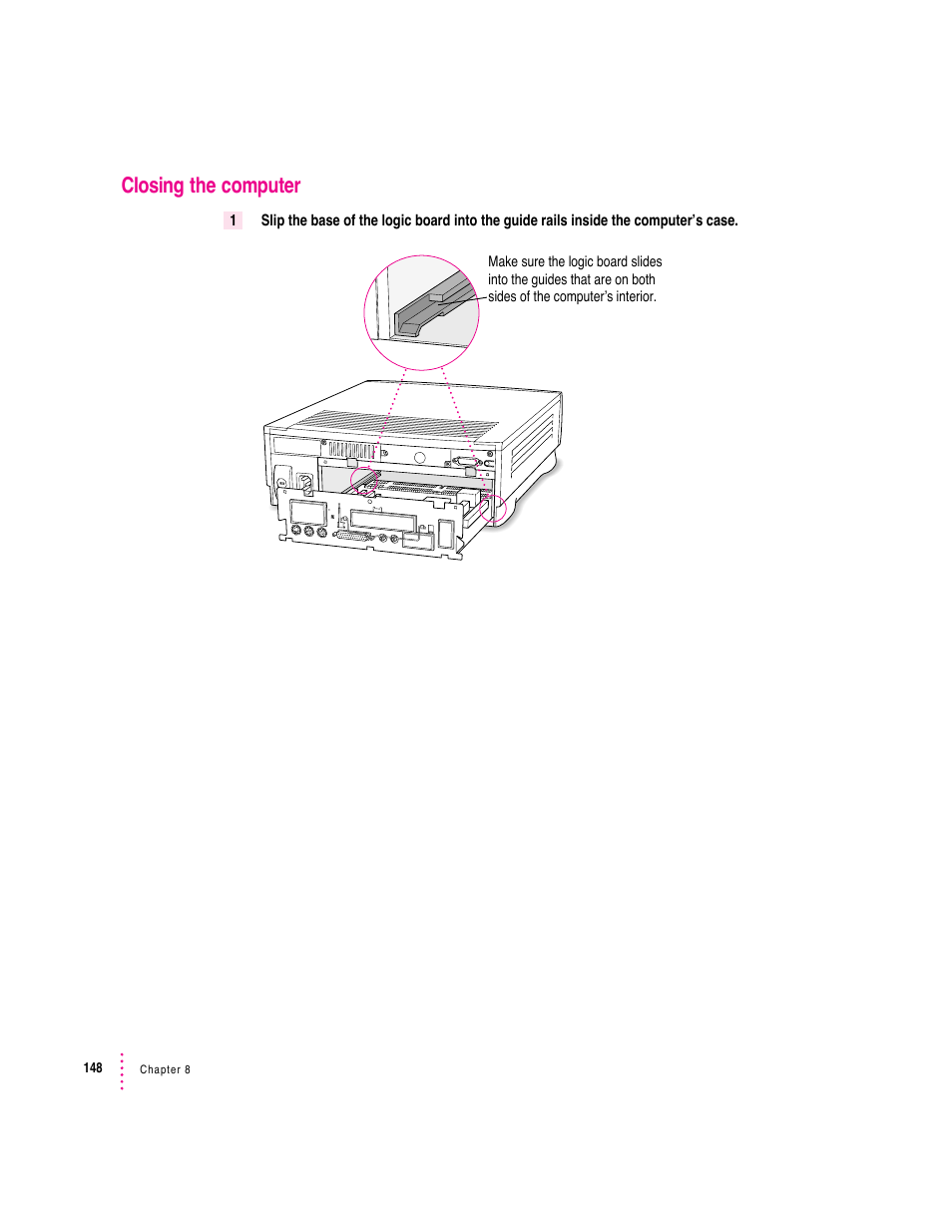 Closing the computer | Apple Macintosh Performa 6360 Series User Manual | Page 148 / 199