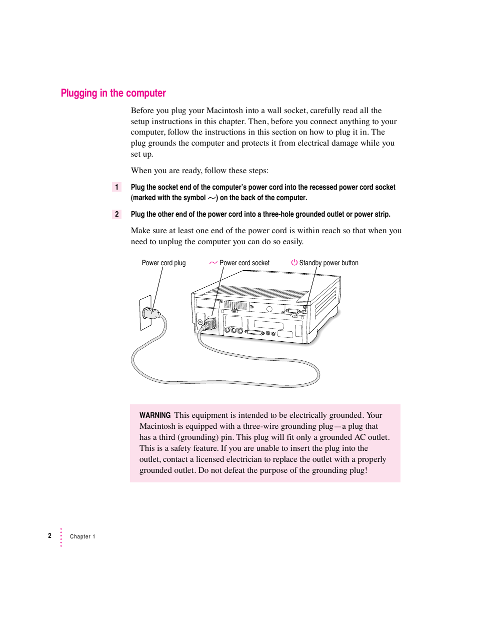 Plugging in the computer | Apple Macintosh Performa 6360 Series User Manual | Page 2 / 199