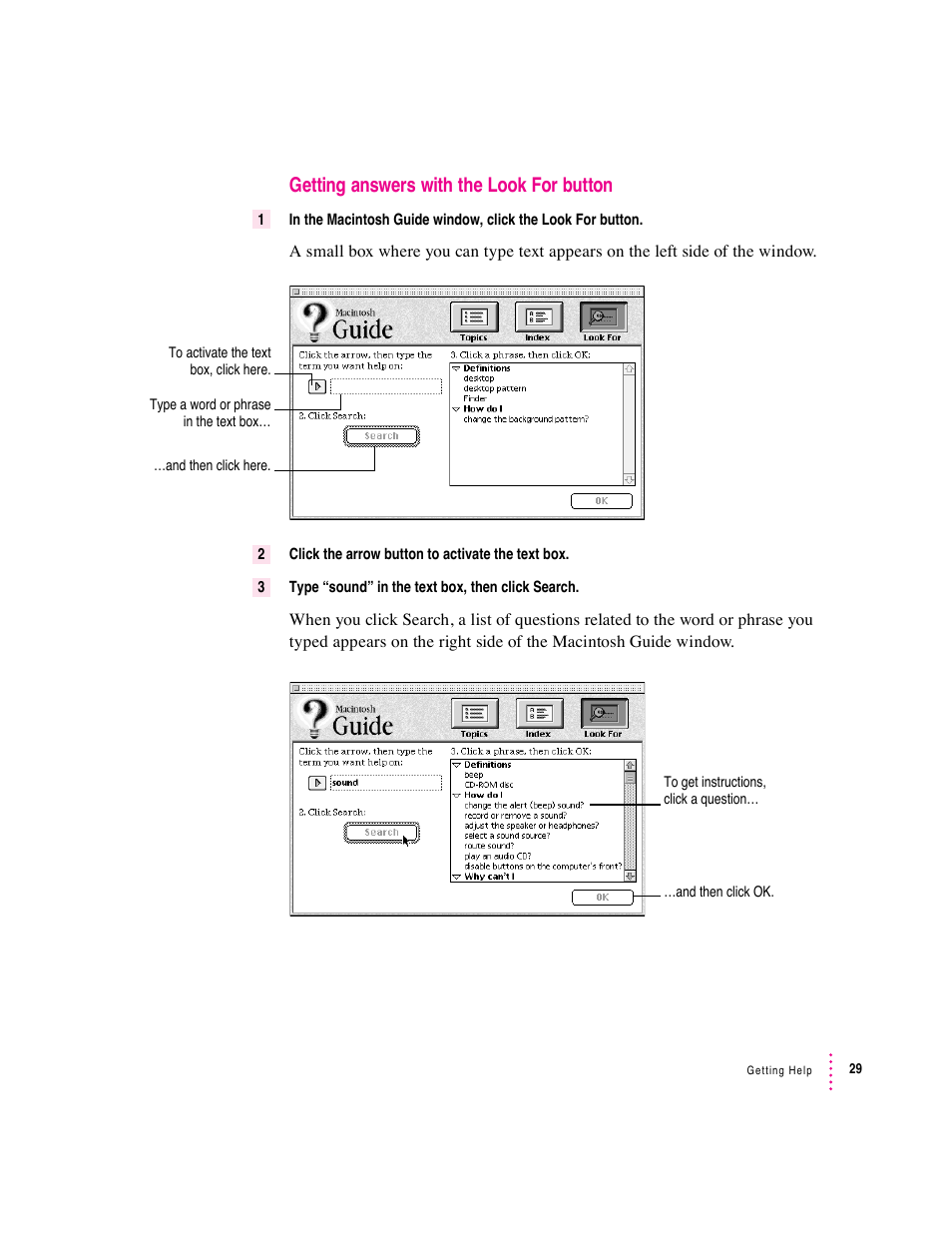 Getting answers with the look for button | Apple Macintosh Performa 6360 Series User Manual | Page 29 / 199