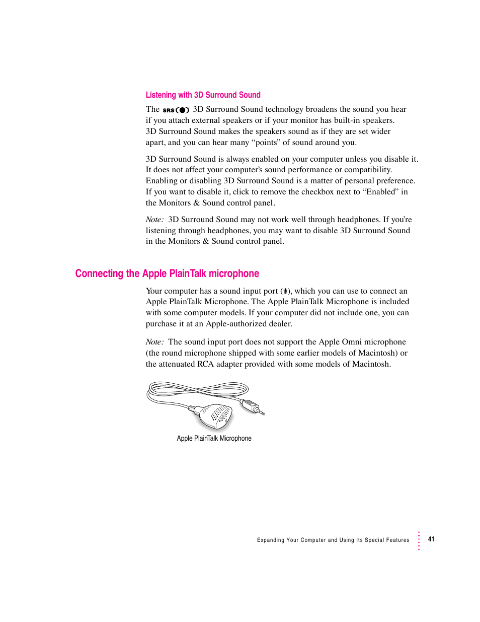 Connecting the apple plaintalk microphone | Apple Macintosh Performa 6360 Series User Manual | Page 41 / 199