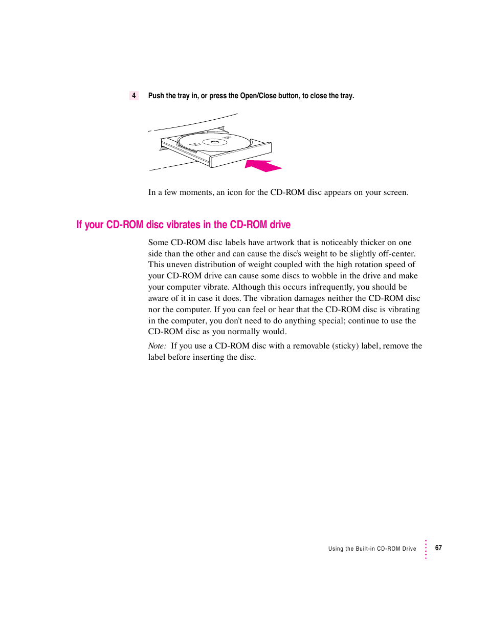 If your cd-rom disc vibrates in the cd-rom drive | Apple Macintosh Performa 6360 Series User Manual | Page 67 / 199