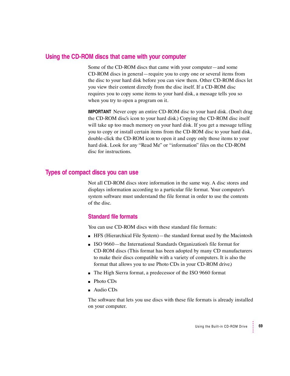 Types of compact discs you can use | Apple Macintosh Performa 6360 Series User Manual | Page 69 / 199