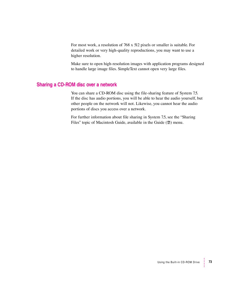 Sharing a cd-rom disc over a network | Apple Macintosh Performa 6360 Series User Manual | Page 73 / 199