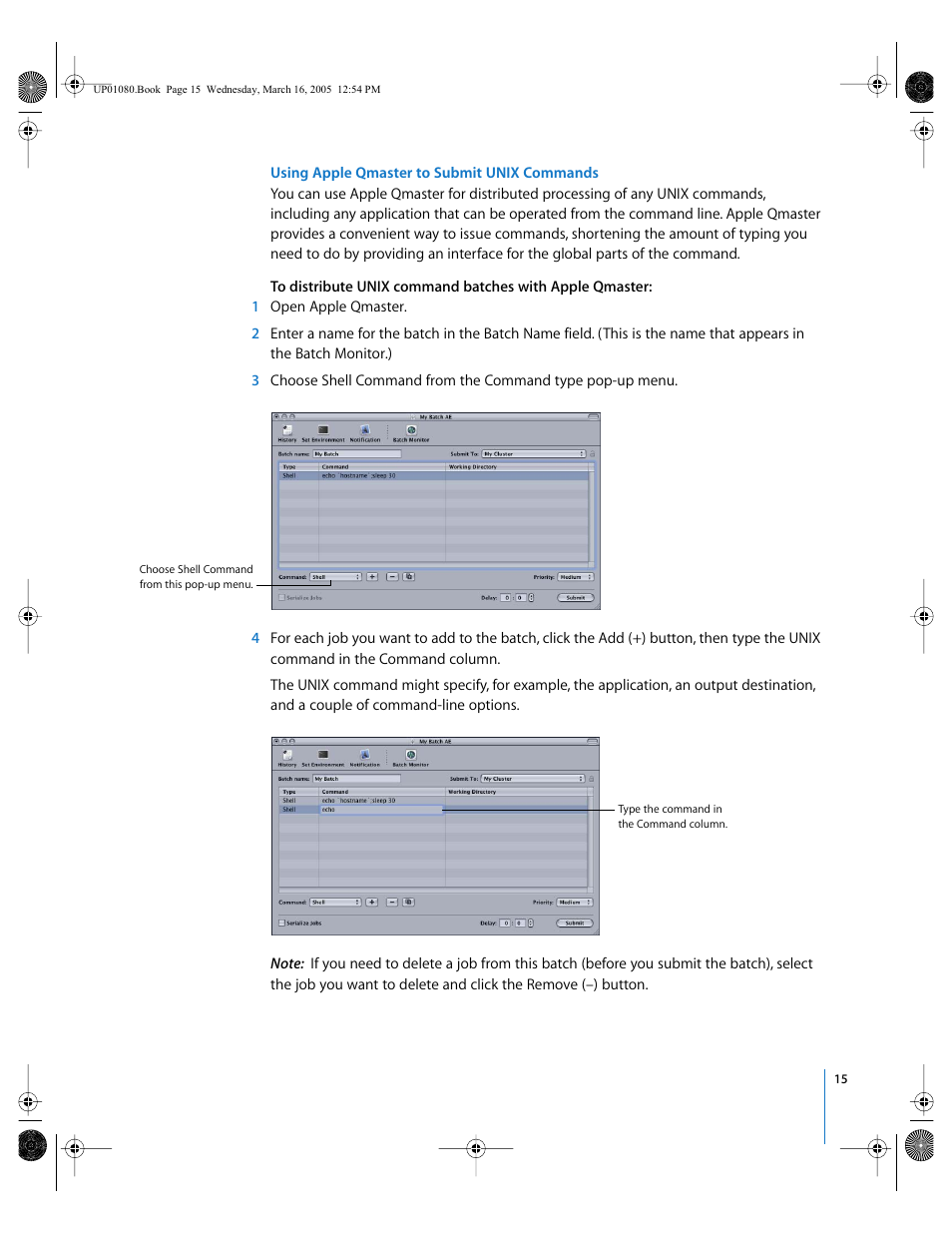 Using apple qmaster to submit unix commands, Scribed in, Using apple qmaster to | Submit unix commands | Apple Qmaster 2 User Manual | Page 15 / 25