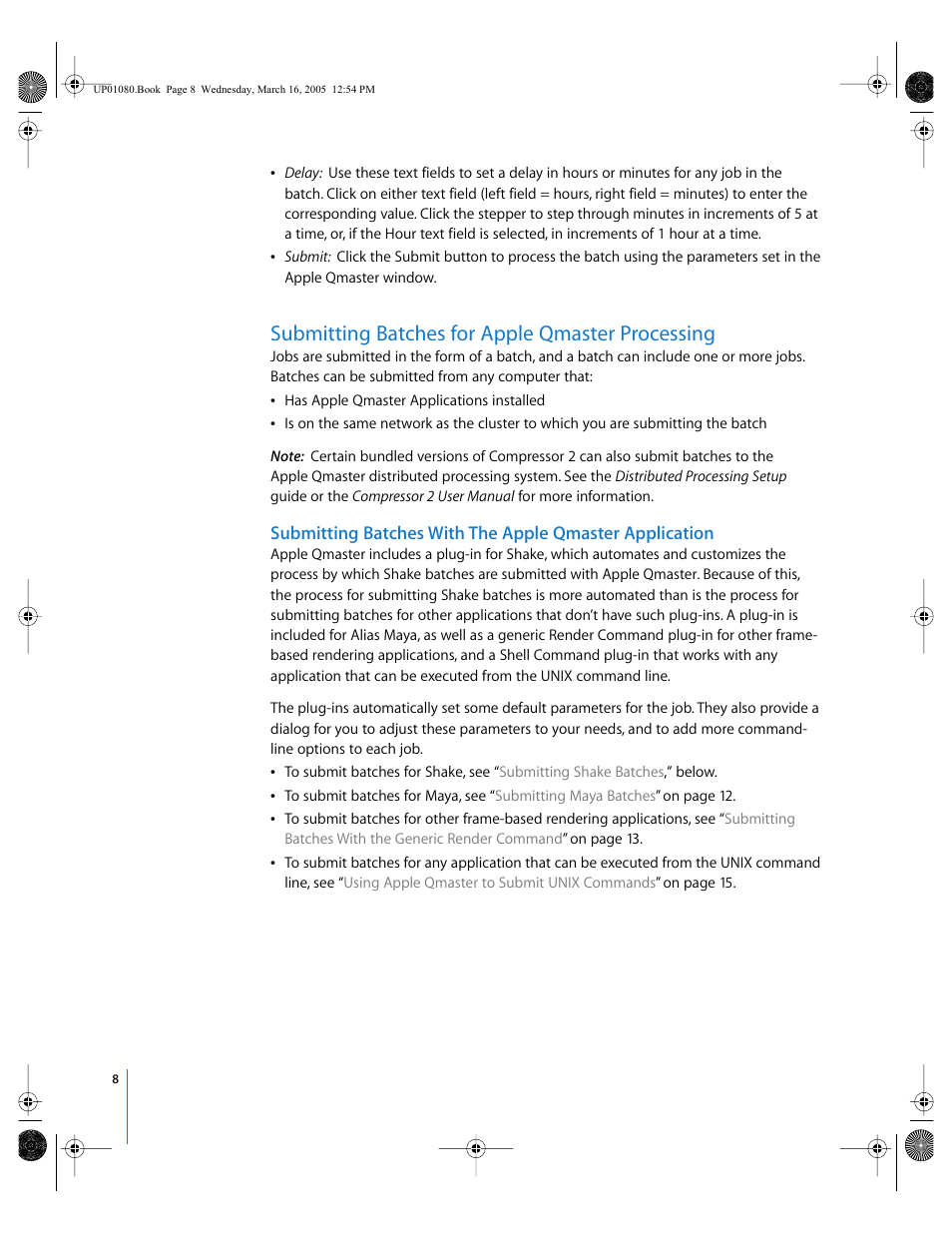 Submitting batches for apple qmaster processing, P. 8), Submitting batches | With the apple qmaster application | Apple Qmaster 2 User Manual | Page 8 / 25