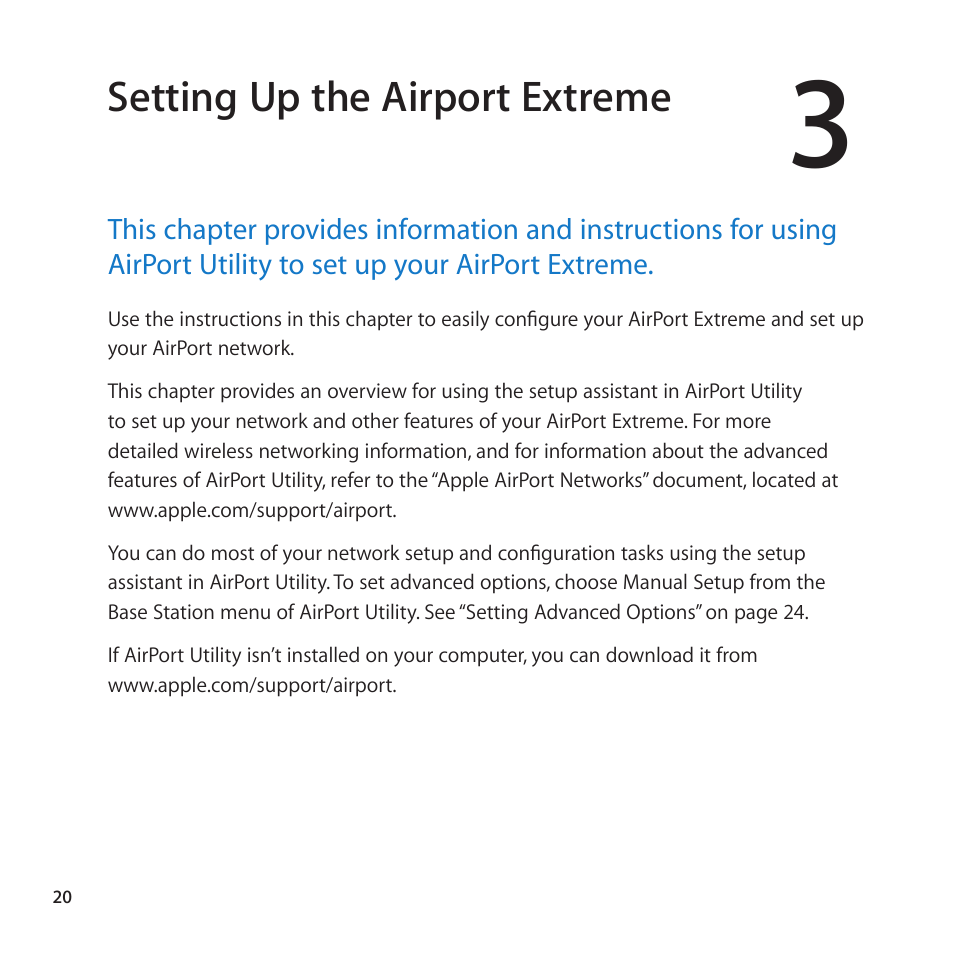 Setting up the airport extreme | Apple AirPort Extreme 802.11n (5th Generation) User Manual | Page 20 / 44