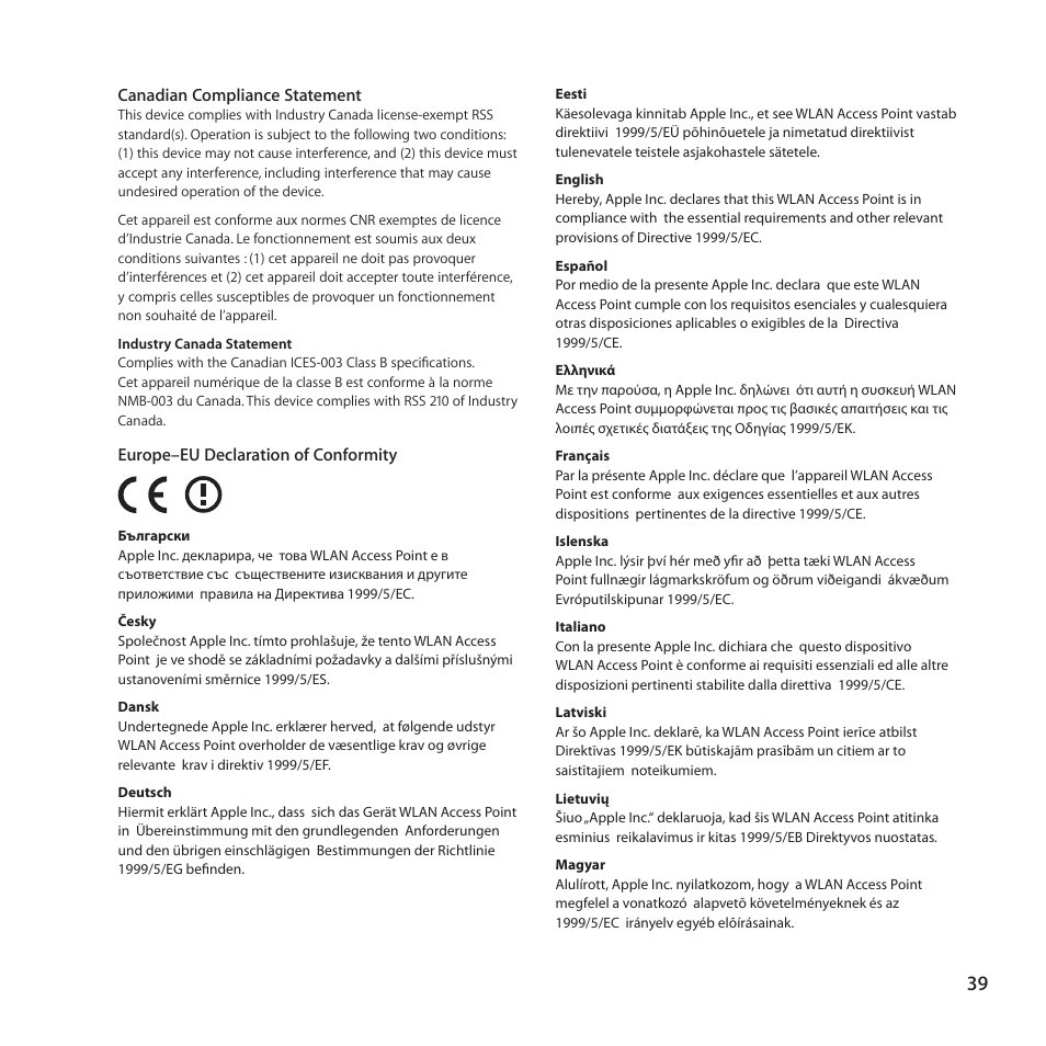 Apple AirPort Extreme 802.11n (5th Generation) User Manual | Page 39 / 44