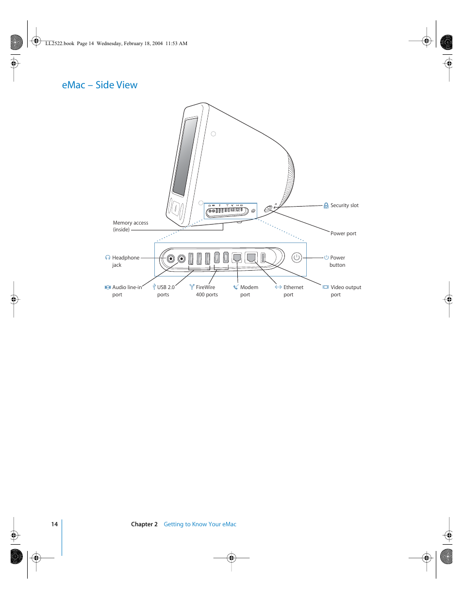 Emac – side view | Apple eMac (USB 2.0; Early 2004) User Manual | Page 14 / 88