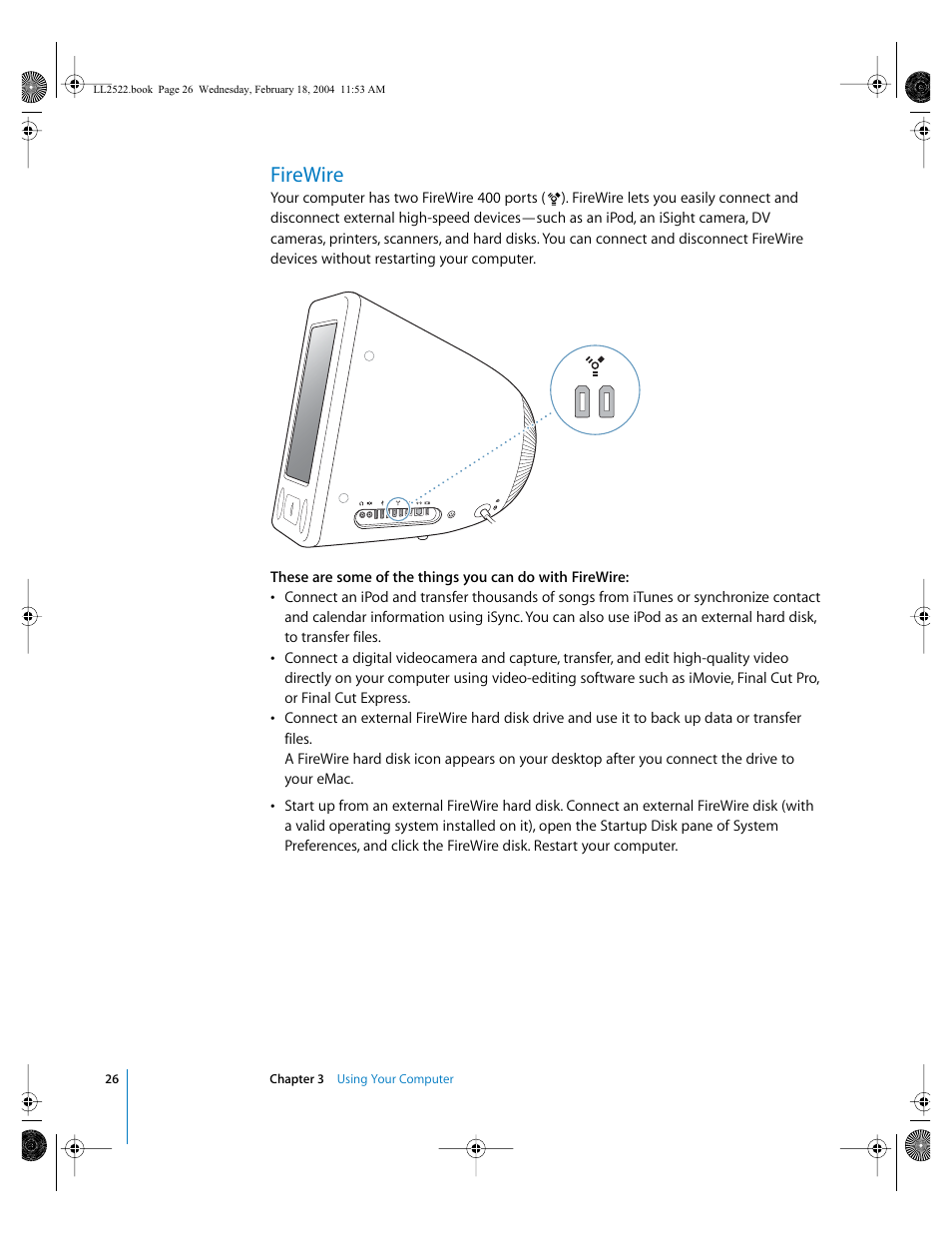 Firewire | Apple eMac (USB 2.0; Early 2004) User Manual | Page 26 / 88