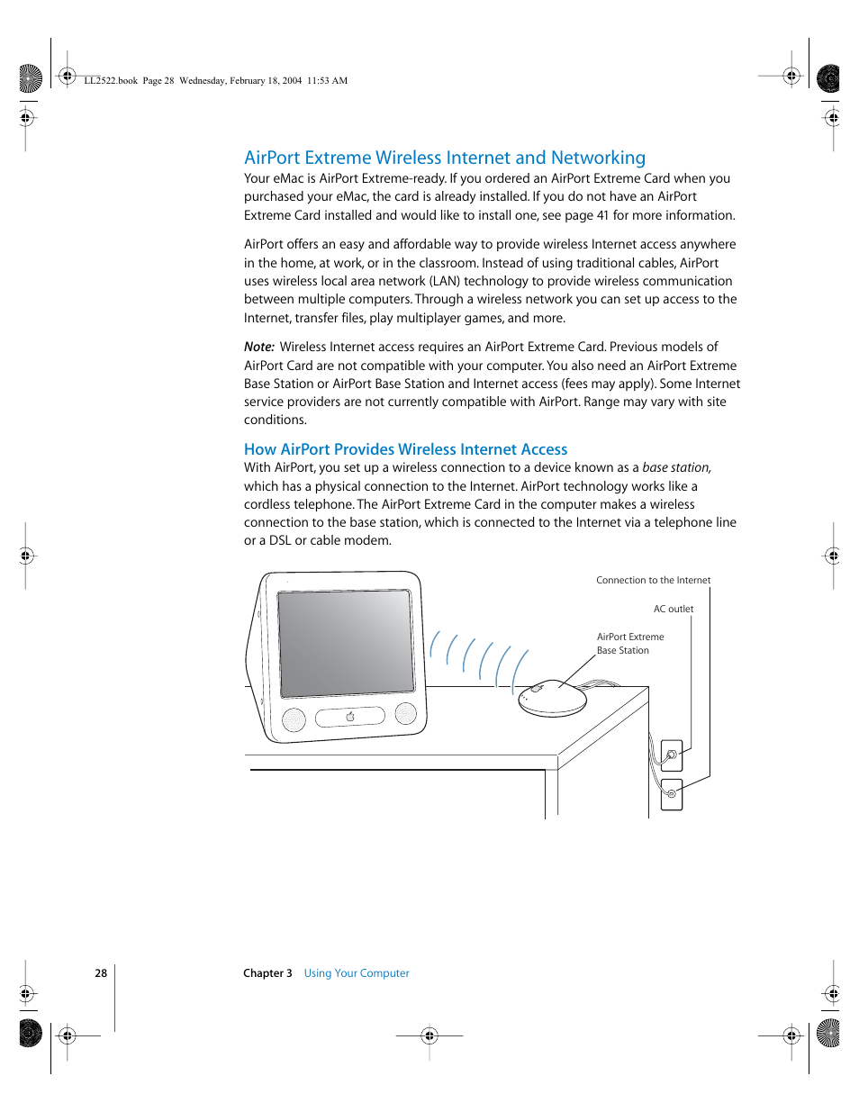 Airport extreme wireless internet and networking, How airport provides wireless internet access | Apple eMac (USB 2.0; Early 2004) User Manual | Page 28 / 88