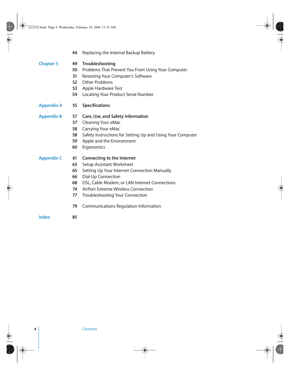 Apple eMac (USB 2.0; Early 2004) User Manual | Page 4 / 88