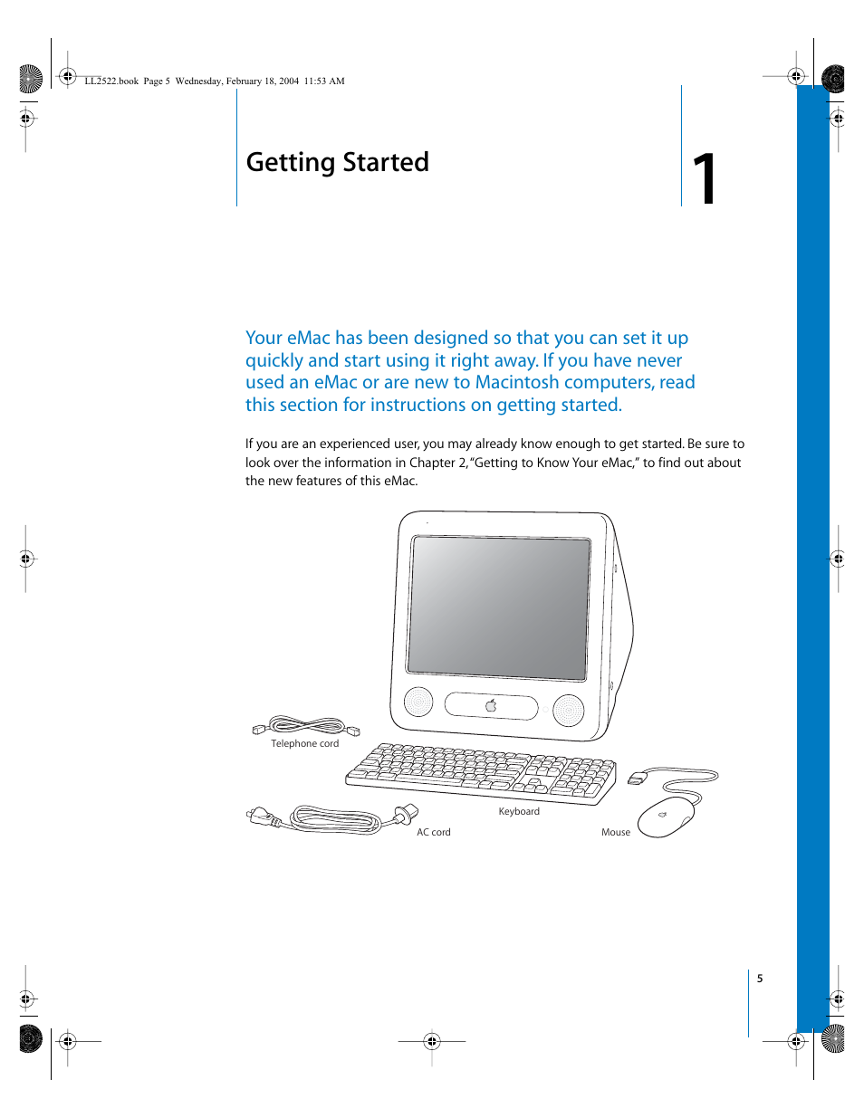 Getting started, Chapter | Apple eMac (USB 2.0; Early 2004) User Manual | Page 5 / 88