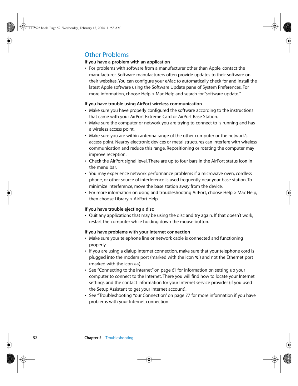 Other problems | Apple eMac (USB 2.0; Early 2004) User Manual | Page 52 / 88