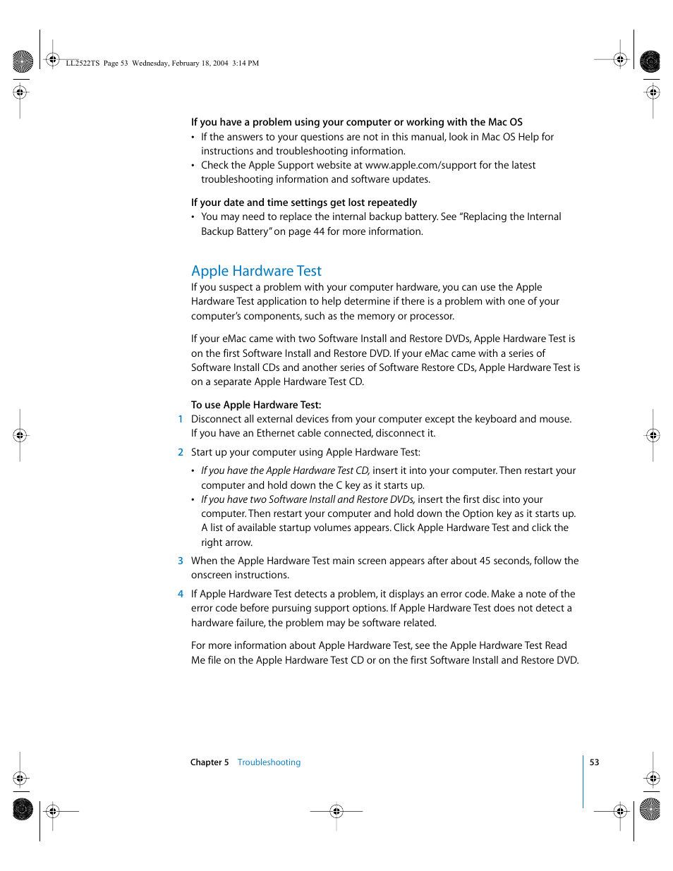 Apple hardware test | Apple eMac (USB 2.0; Early 2004) User Manual | Page 53 / 88