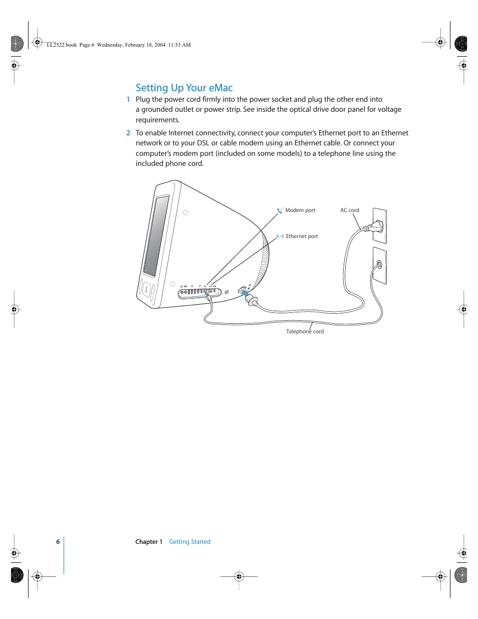 Setting up your emac | Apple eMac (USB 2.0; Early 2004) User Manual | Page 6 / 88