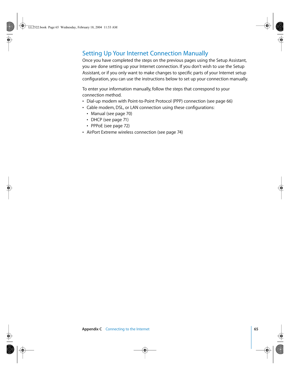 Setting up your internet connection manually | Apple eMac (USB 2.0; Early 2004) User Manual | Page 65 / 88