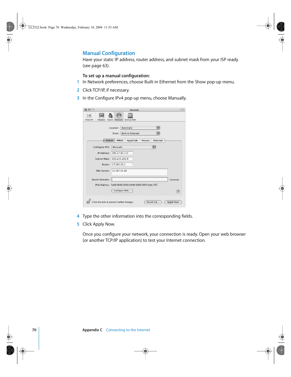 Manual configuration | Apple eMac (USB 2.0; Early 2004) User Manual | Page 70 / 88