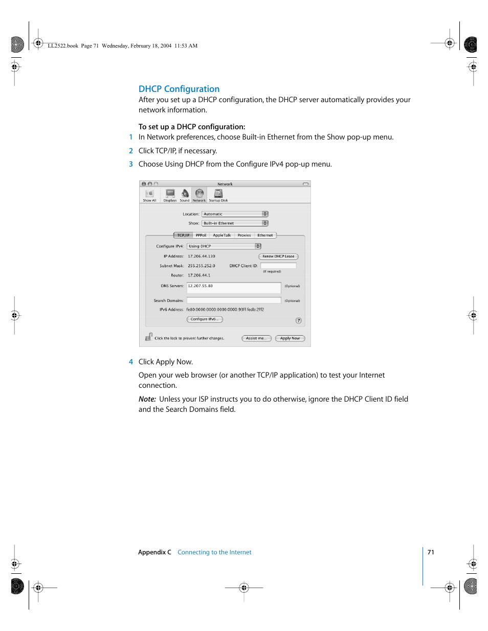 Dhcp configuration | Apple eMac (USB 2.0; Early 2004) User Manual | Page 71 / 88