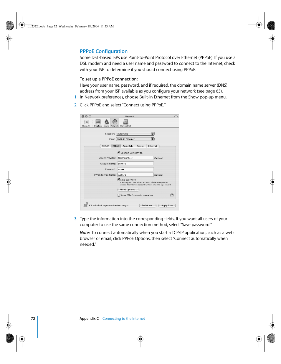 Pppoe configuration | Apple eMac (USB 2.0; Early 2004) User Manual | Page 72 / 88