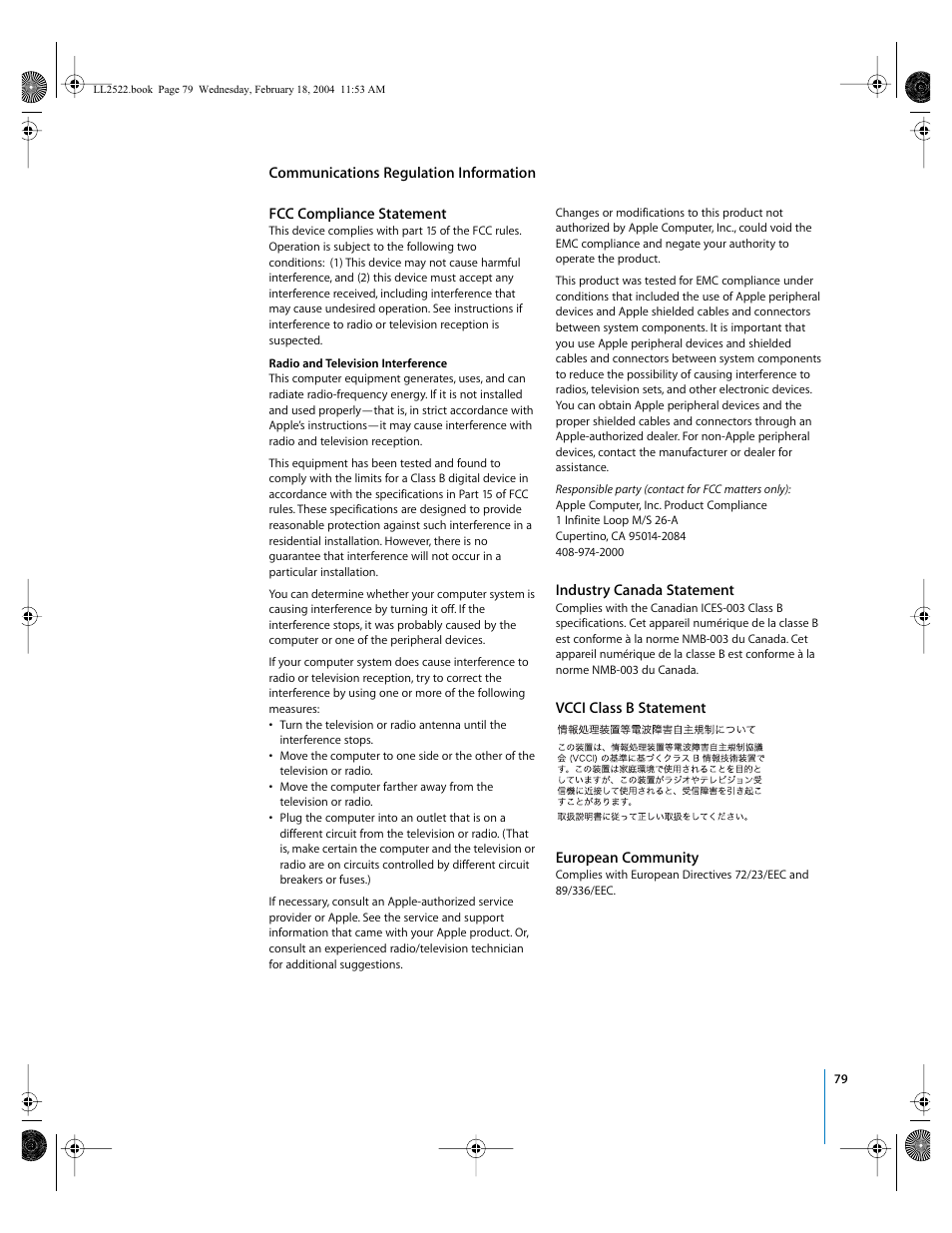 Communications regulation information | Apple eMac (USB 2.0; Early 2004) User Manual | Page 79 / 88