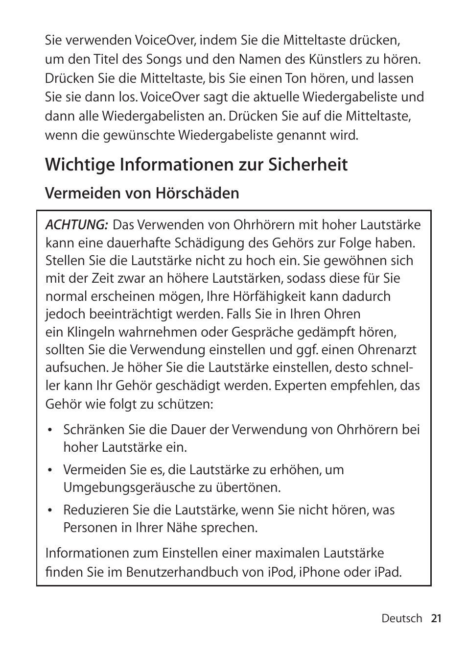 Wichtige informationen zur sicherheit | Apple EarPods with Remote and Mic User Manual | Page 21 / 40