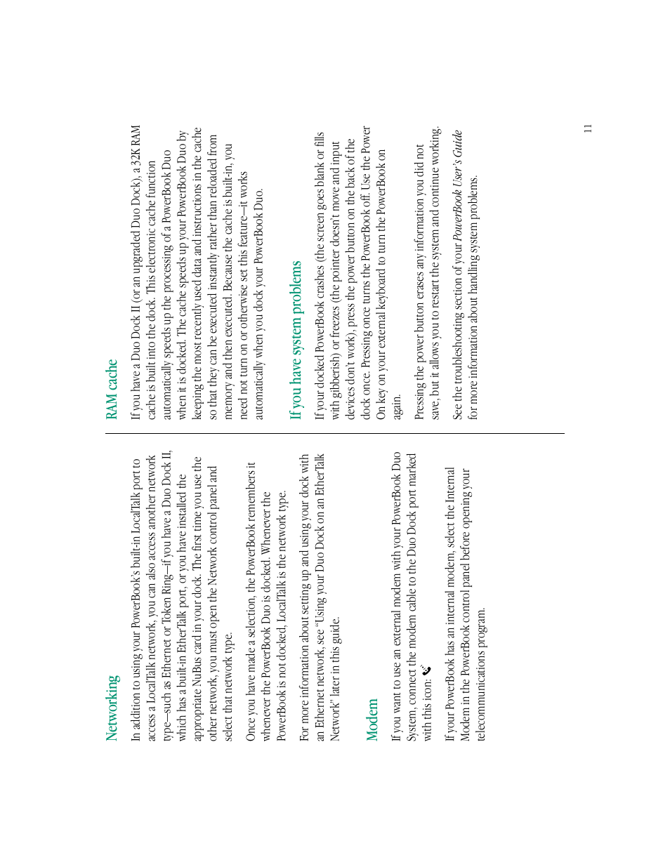 Networking, Modem, Ram cache | If you have system problems | Apple PowerBook Duo Dock (including Duo Dock II) User Manual | Page 15 / 36