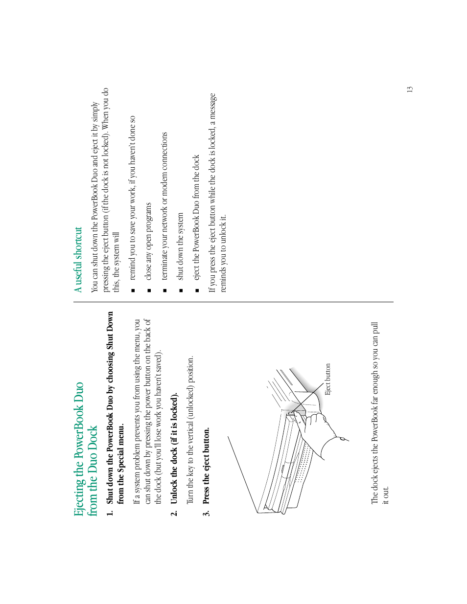 Ejecting the p owerbook duo from the duo dock, A useful shortcut | Apple PowerBook Duo Dock (including Duo Dock II) User Manual | Page 17 / 36