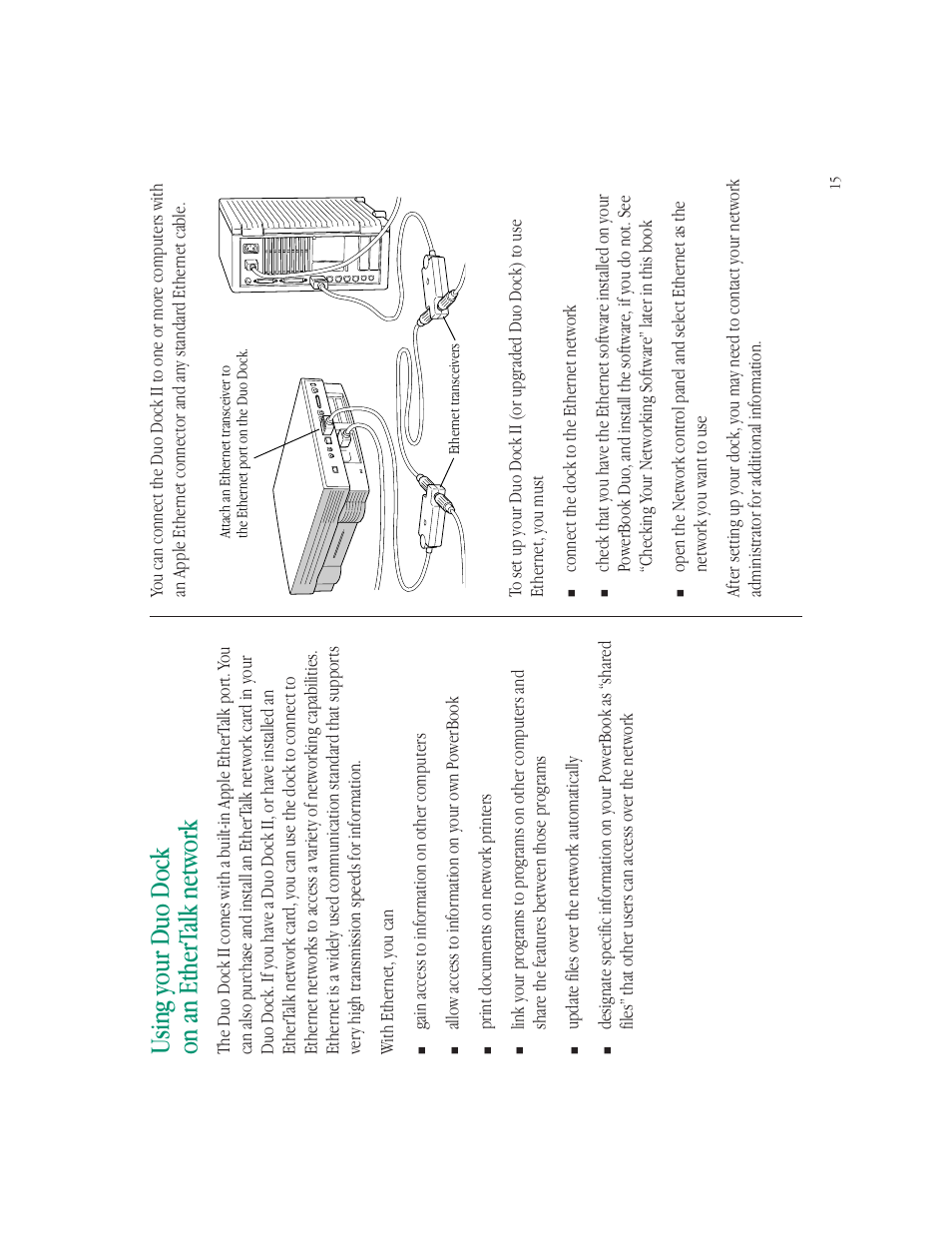 Using your duo dock on an ethert alk network | Apple PowerBook Duo Dock (including Duo Dock II) User Manual | Page 19 / 36