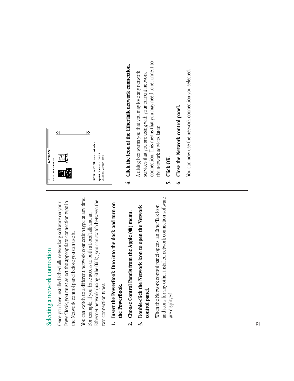 Selecting a network connection | Apple PowerBook Duo Dock (including Duo Dock II) User Manual | Page 26 / 36