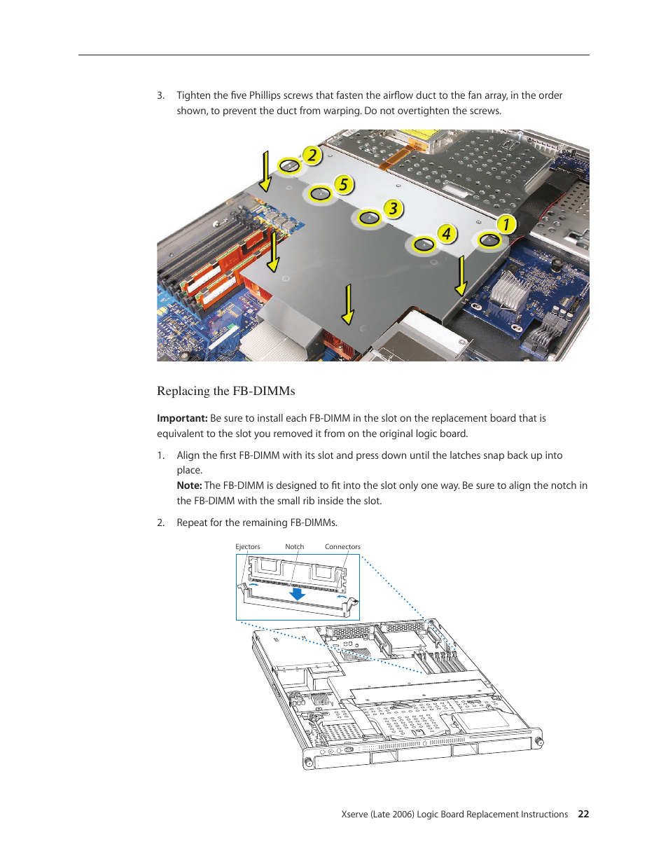 Replacing the fb-dimms | Apple Xserve Intel (Late 2006) DIY Procedure for Logic Board User Manual | Page 22 / 25