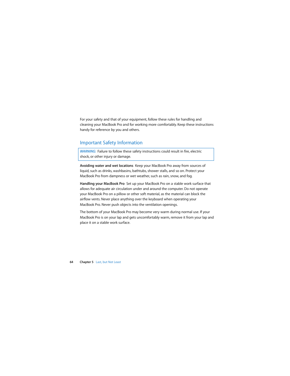 Important safety information | Apple MacBook Pro (Late 2007, 2.4/2.2 GHz) User Manual | Page 64 / 84