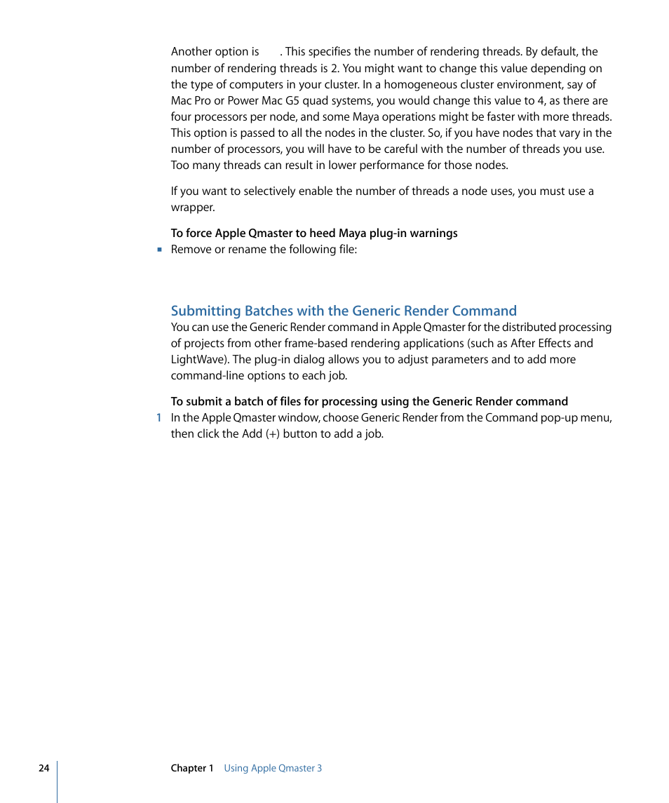 Submitting batches with the generic render command, Submitting batches, With the generic render command | Apple Qmaster 3 User Manual | Page 24 / 42