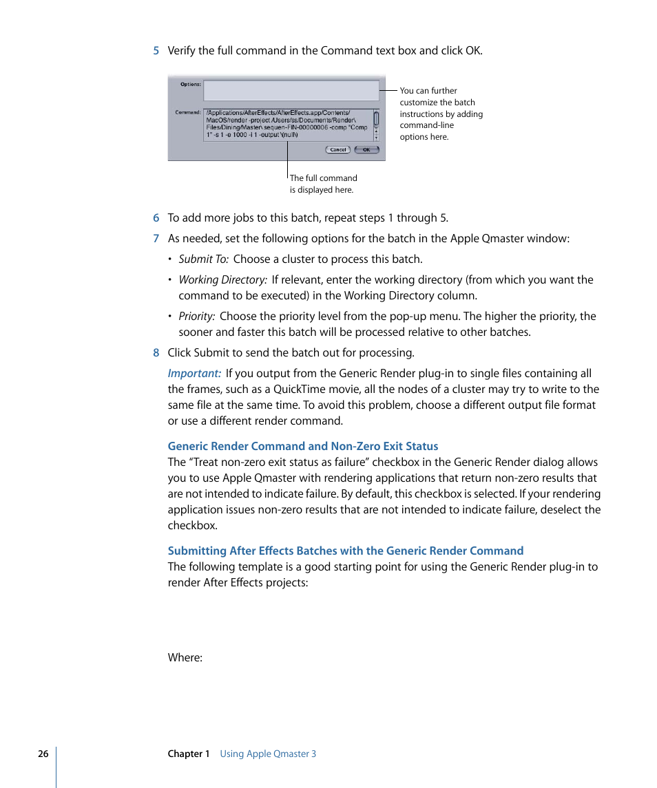 Generic render command and non-zero exit status | Apple Qmaster 3 User Manual | Page 26 / 42