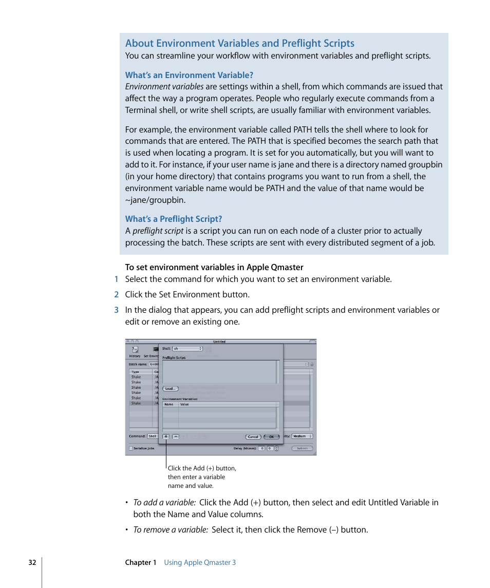 About environment variables and preflight scripts | Apple Qmaster 3 User Manual | Page 32 / 42