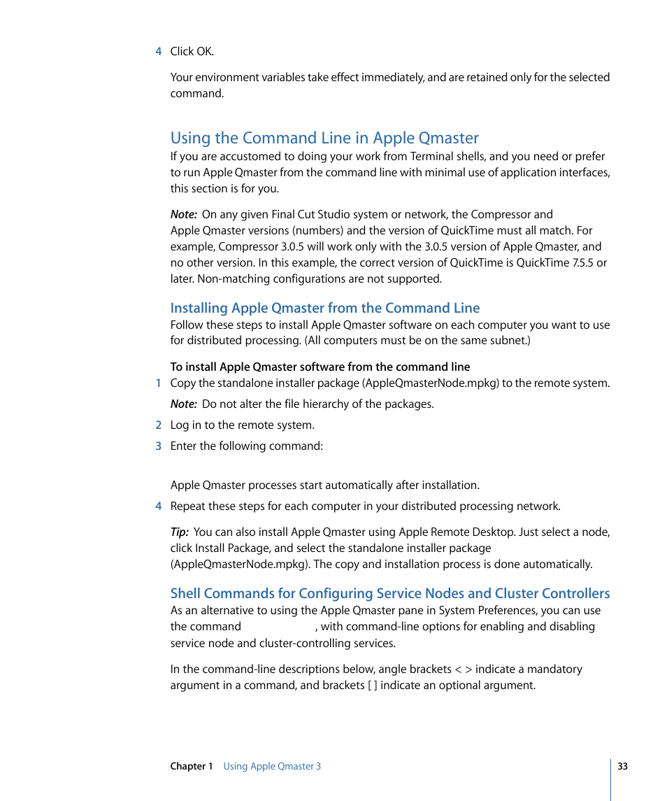 Using the command line in apple qmaster, Installing apple qmaster from the command line | Apple Qmaster 3 User Manual | Page 33 / 42