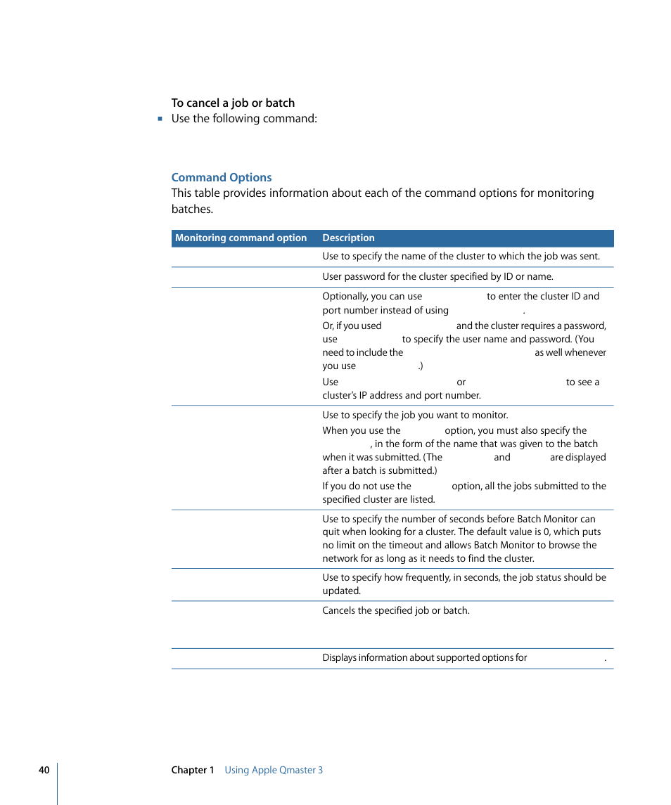 Command options | Apple Qmaster 3 User Manual | Page 40 / 42