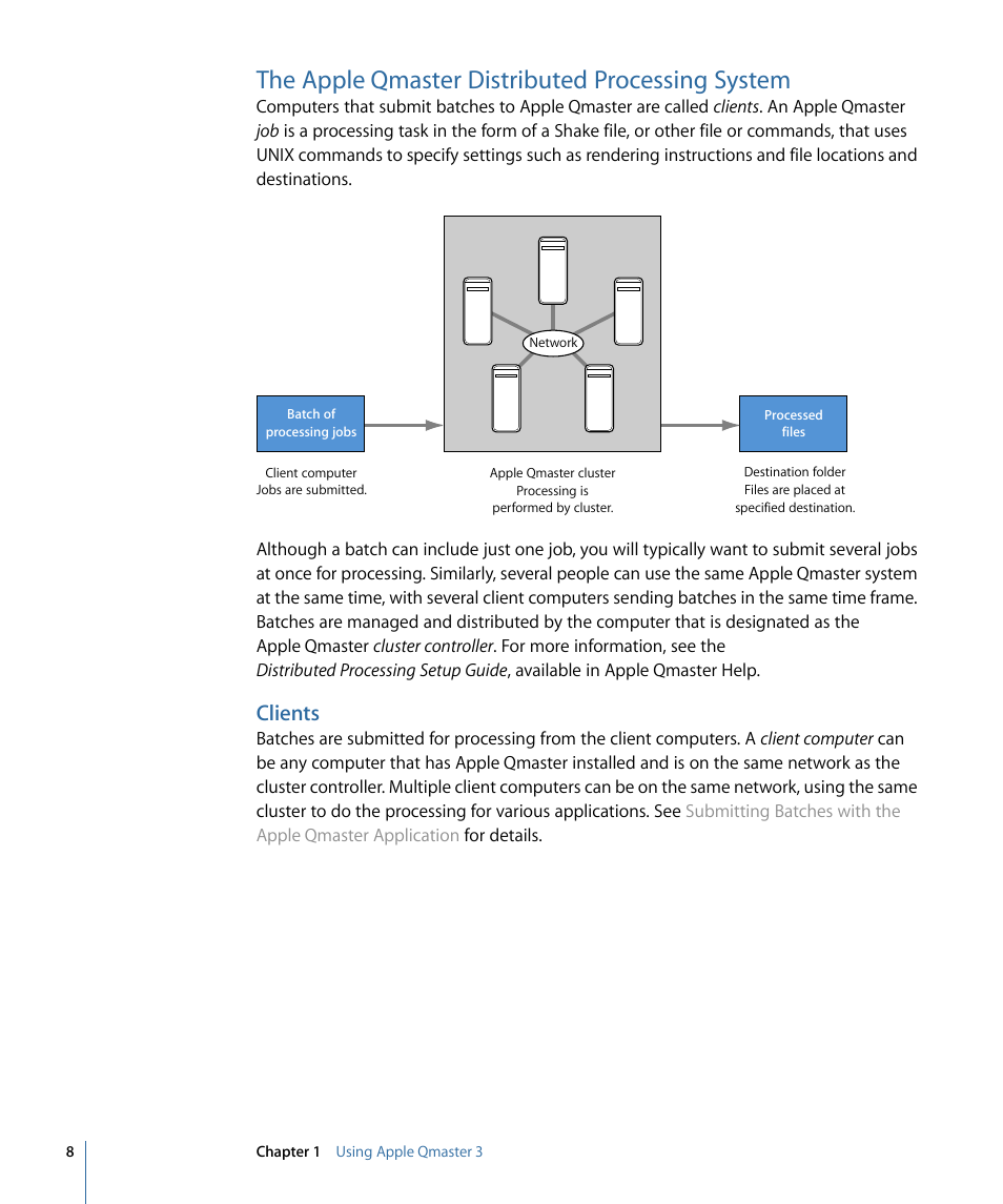 The apple qmaster distributed processing system, Clients | Apple Qmaster 3 User Manual | Page 8 / 42