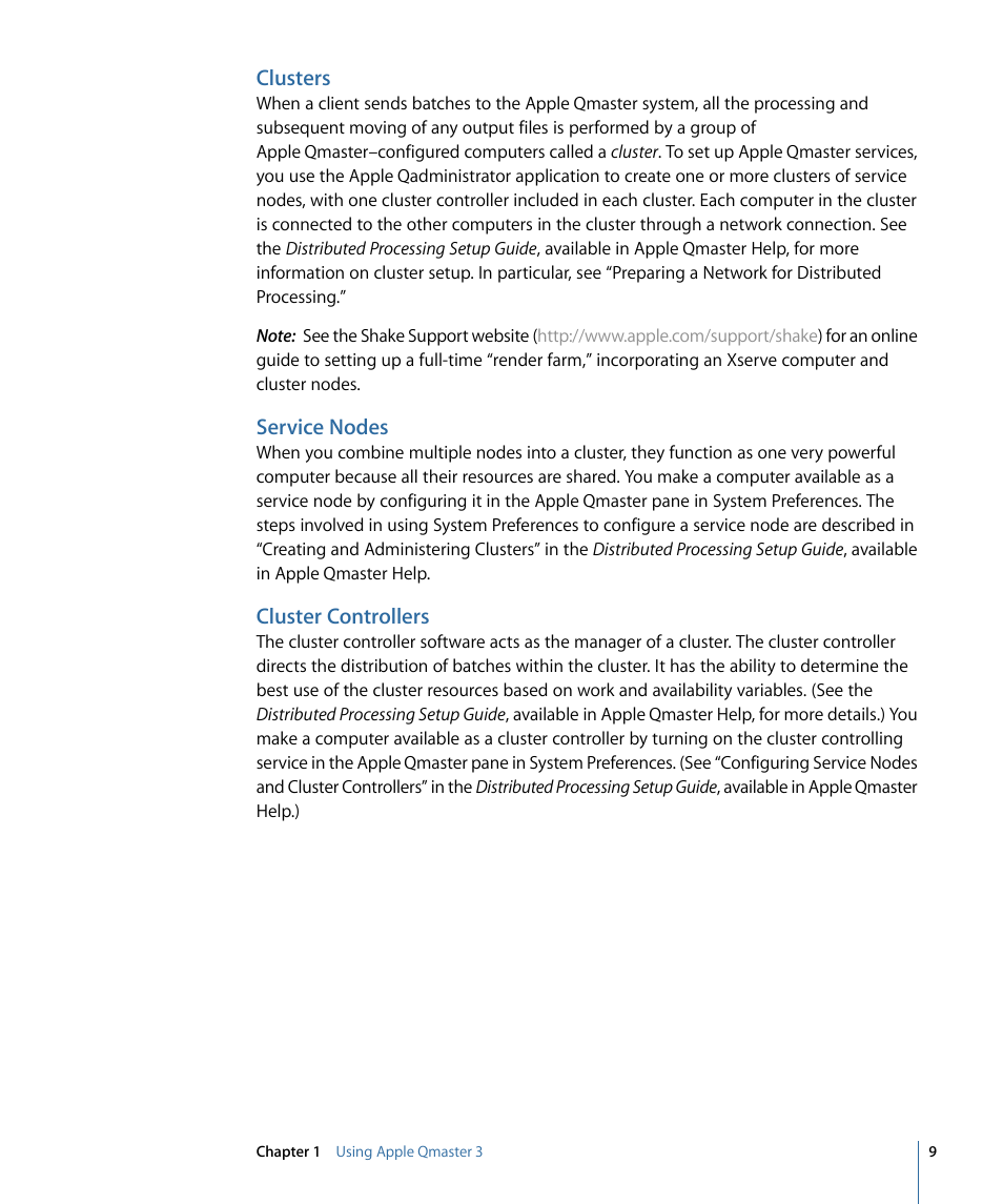 Clusters, Service nodes, Cluster controllers | Apple Qmaster 3 User Manual | Page 9 / 42