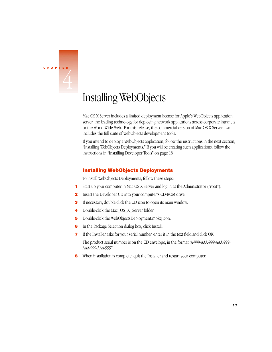 Installing webobjects | Apple Mac OS X Server User Manual | Page 17 / 46