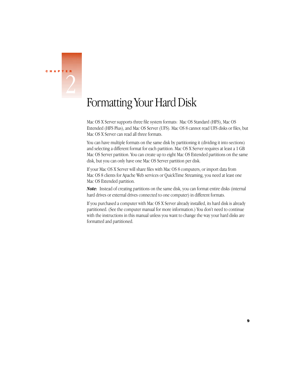 Formatting your hard disk | Apple Mac OS X Server User Manual | Page 9 / 46