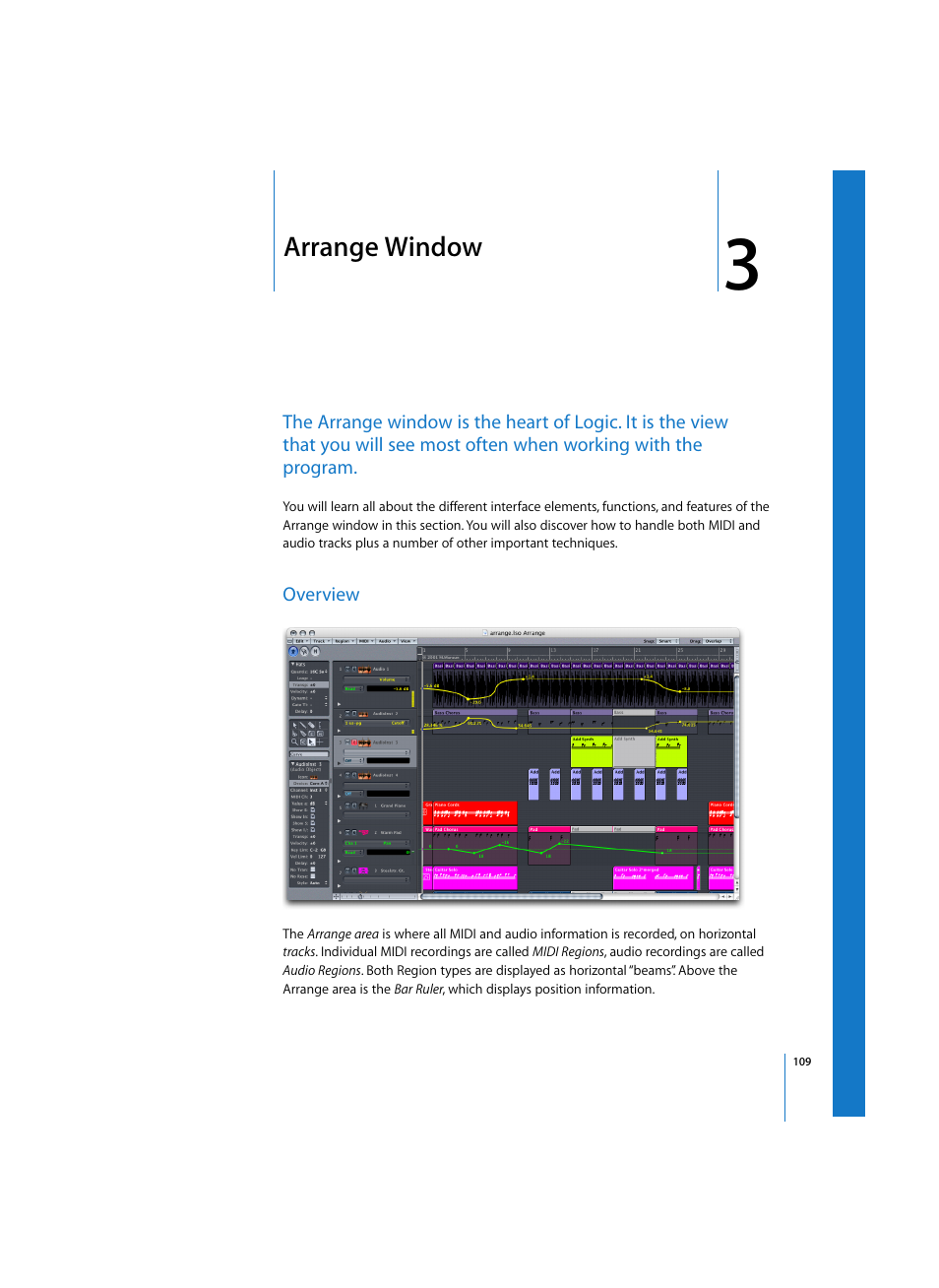 Arrange window, Overview | Apple Logic Pro 7 User Manual | Page 109 / 730