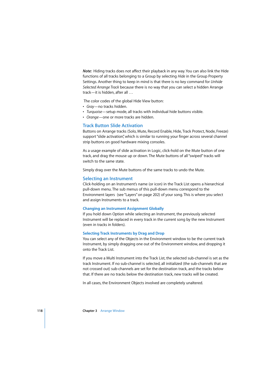 Track button slide activation, Selecting an instrument, Changing an instrument assignment globally | Selecting track instruments by drag and drop | Apple Logic Pro 7 User Manual | Page 118 / 730