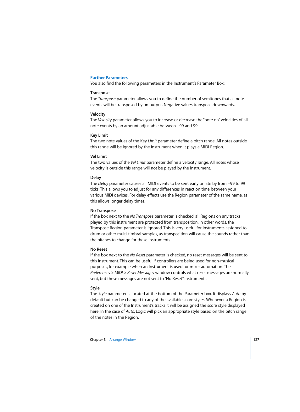 Further parameters | Apple Logic Pro 7 User Manual | Page 127 / 730