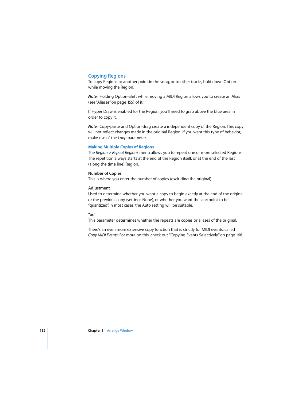 Copying regions, Making multiple copies of regions | Apple Logic Pro 7 User Manual | Page 132 / 730