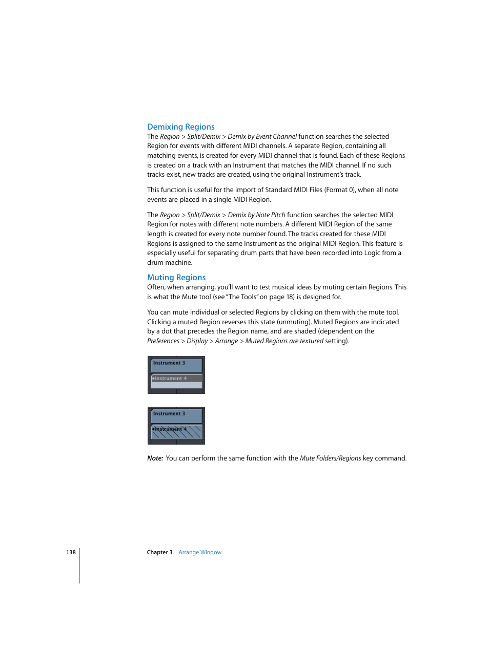 Demixing regions, Muting regions | Apple Logic Pro 7 User Manual | Page 138 / 730