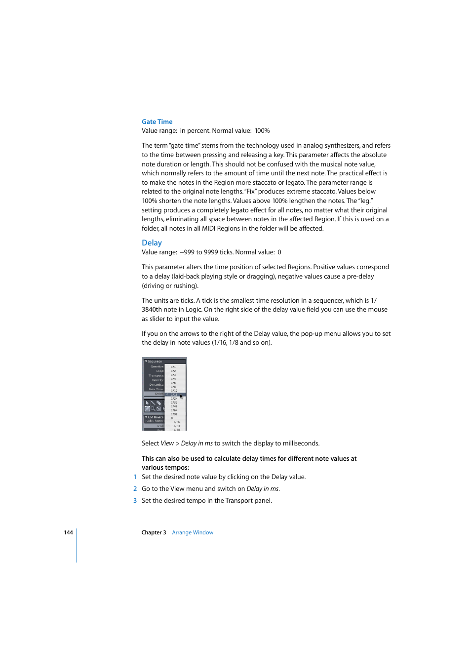 Gate time, Delay | Apple Logic Pro 7 User Manual | Page 144 / 730