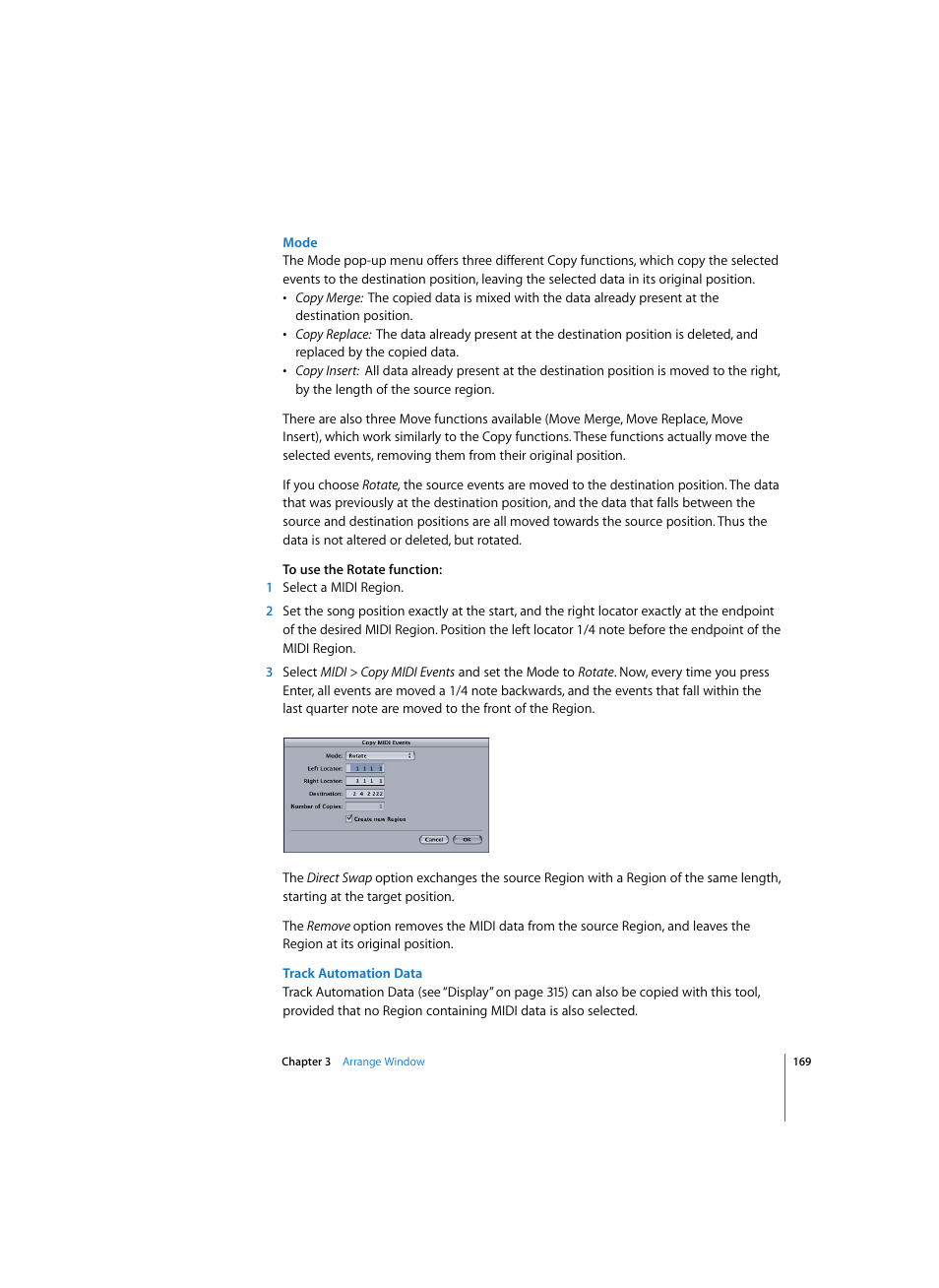 Mode, Track automation data | Apple Logic Pro 7 User Manual | Page 169 / 730