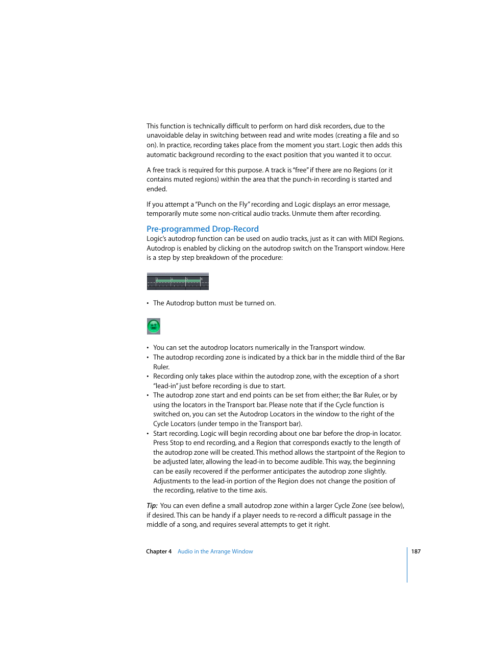 Pre-programmed drop-record | Apple Logic Pro 7 User Manual | Page 187 / 730