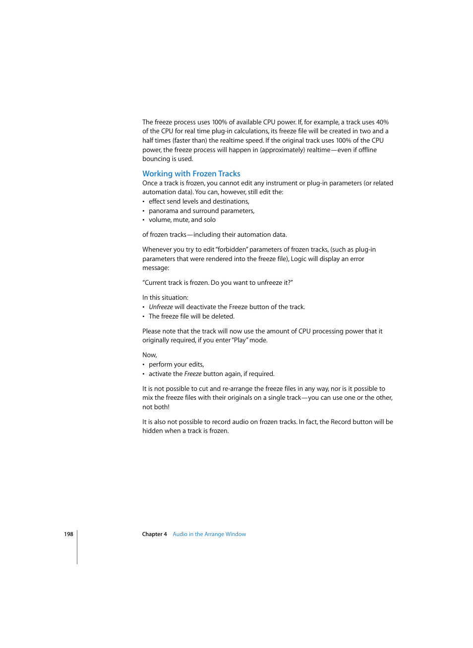 Working with frozen tracks | Apple Logic Pro 7 User Manual | Page 198 / 730