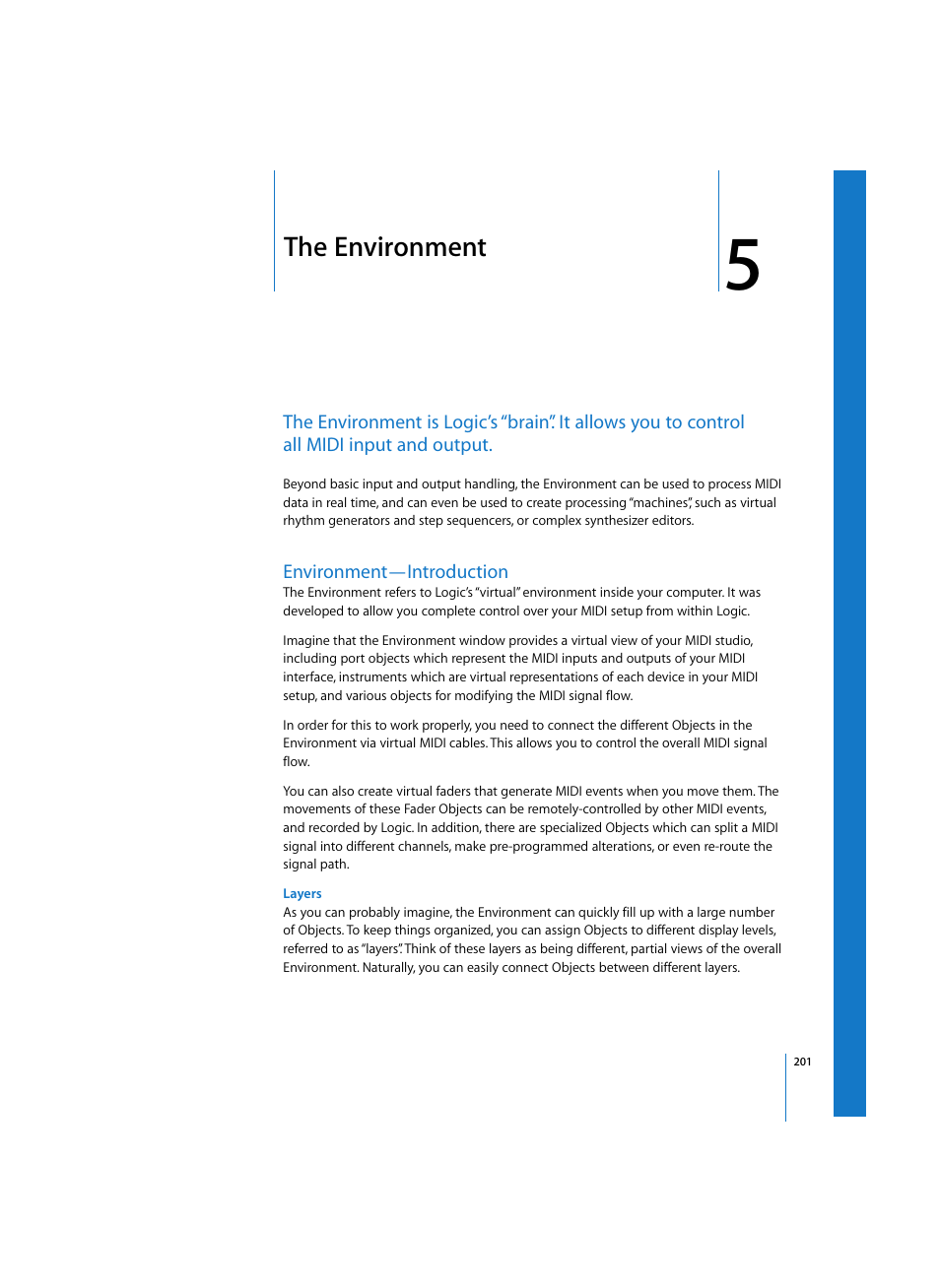 The environment, Environment—introduction, Layers | Apple Logic Pro 7 User Manual | Page 201 / 730